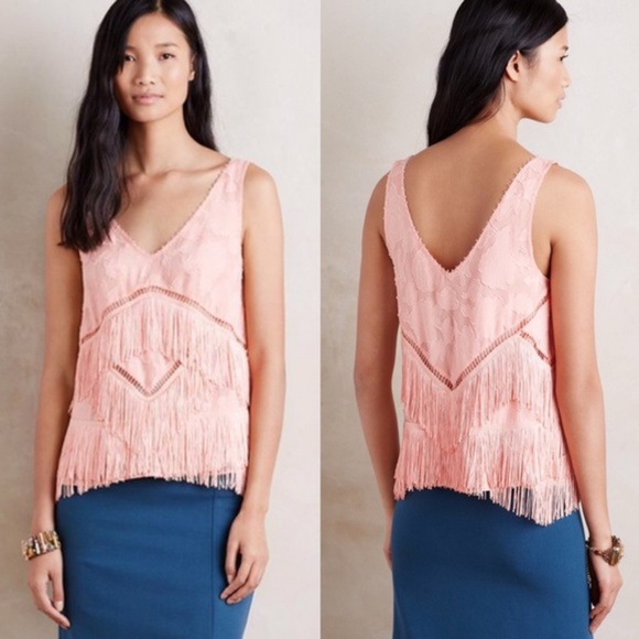 Anthropologie Tops - anthropologie  HD paris pink fringe embroider top